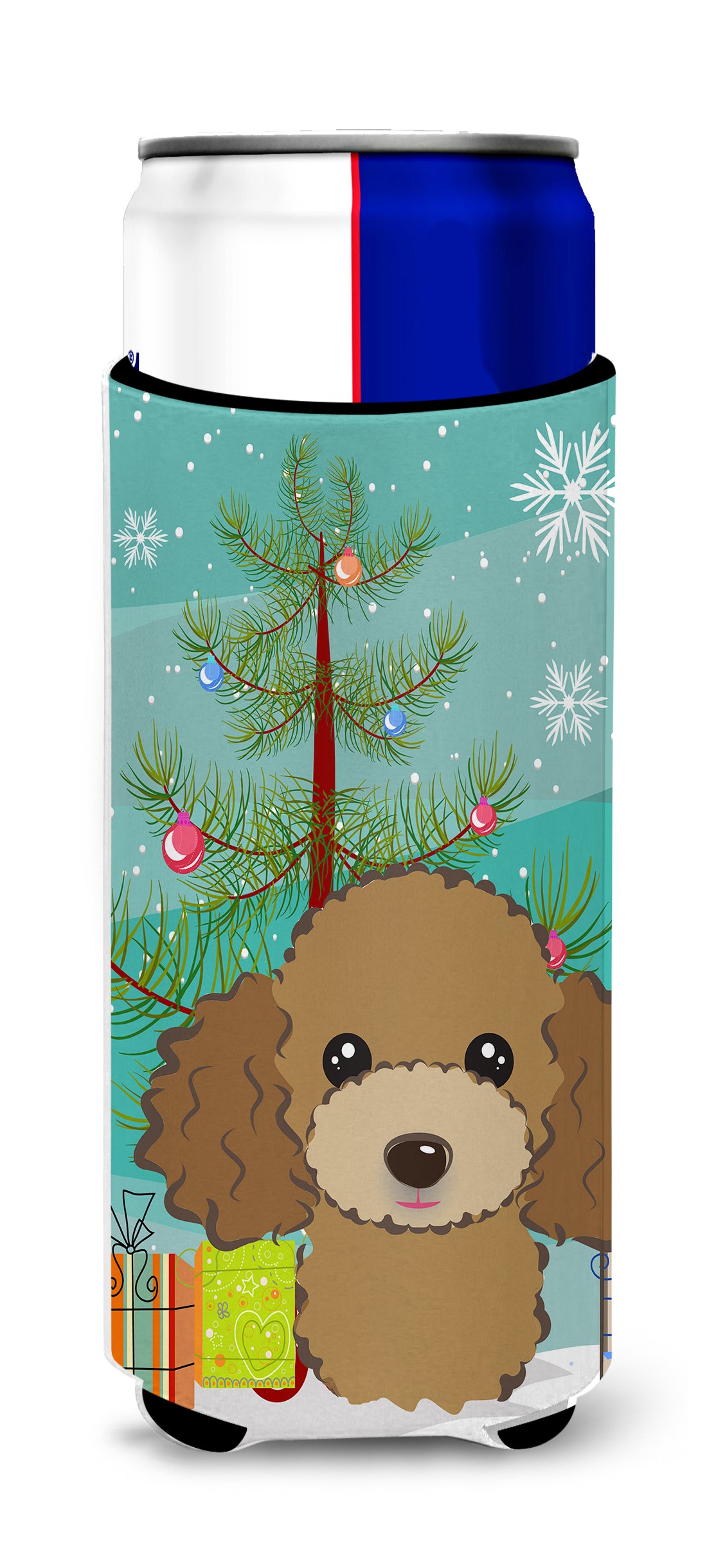 Christmas Tree and Chocolate Brown Poodle Ultra Beverage Insulators for slim cans BB1628MUK  the-store.com.