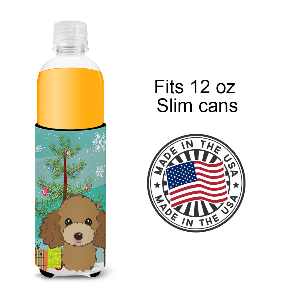 Christmas Tree and Chocolate Brown Poodle Ultra Beverage Insulators for slim cans BB1628MUK  the-store.com.