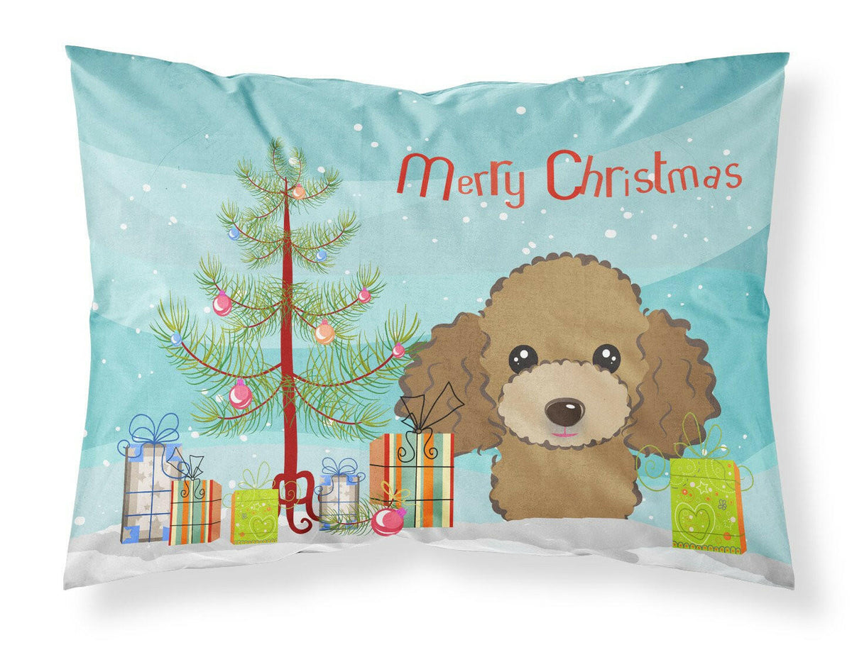 Christmas Tree and Chocolate Brown Poodle Fabric Standard Pillowcase BB1628PILLOWCASE by Caroline&#39;s Treasures