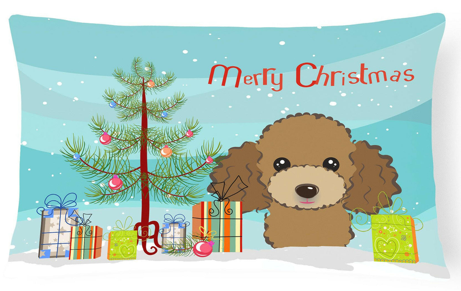 Christmas Tree and Chocolate Brown Poodle Fabric Decorative Pillow BB1628PW1216 by Caroline's Treasures