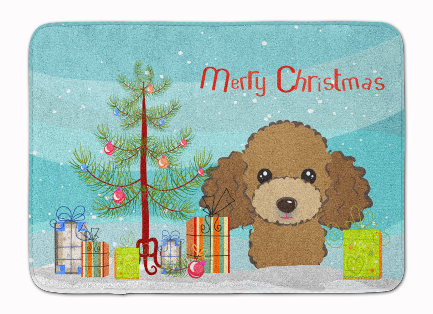 Christmas Tree and Chocolate Brown Poodle Machine Washable Memory Foam Mat BB1628RUG - the-store.com