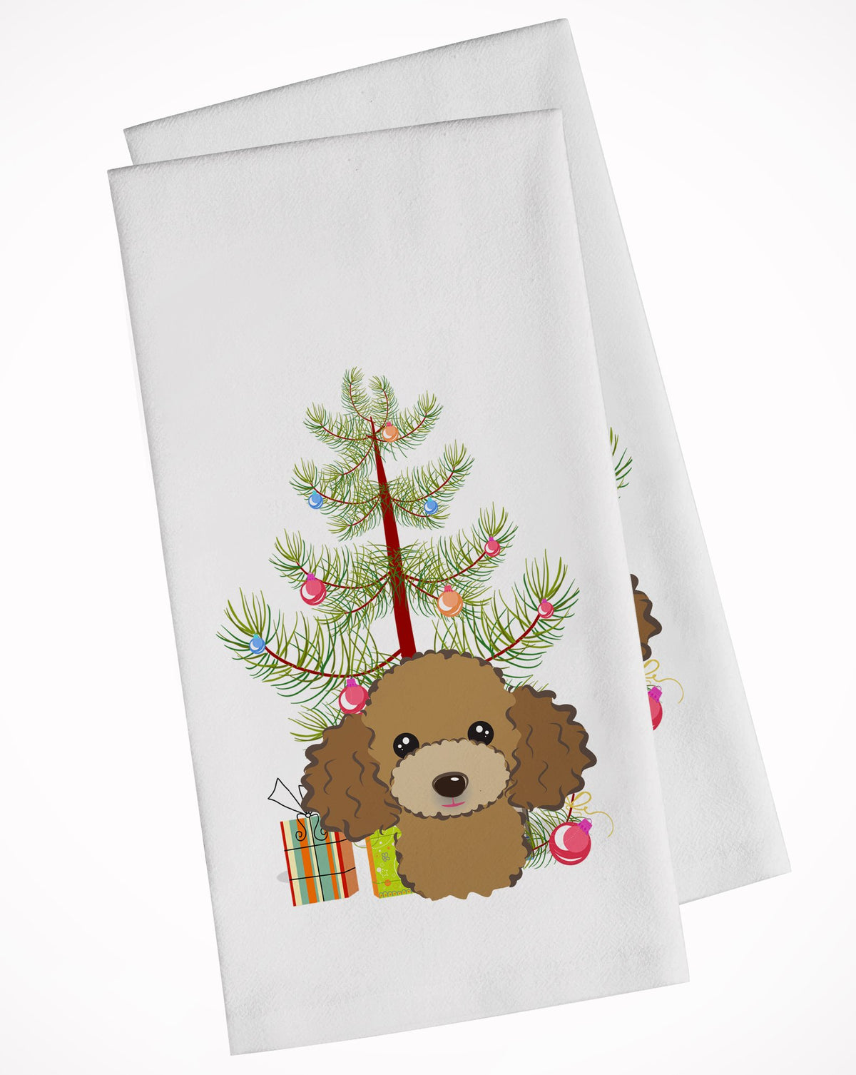 Christmas Tree and Chocolate Brown Poodle White Kitchen Towel Set of 2 BB1628WTKT by Caroline&#39;s Treasures