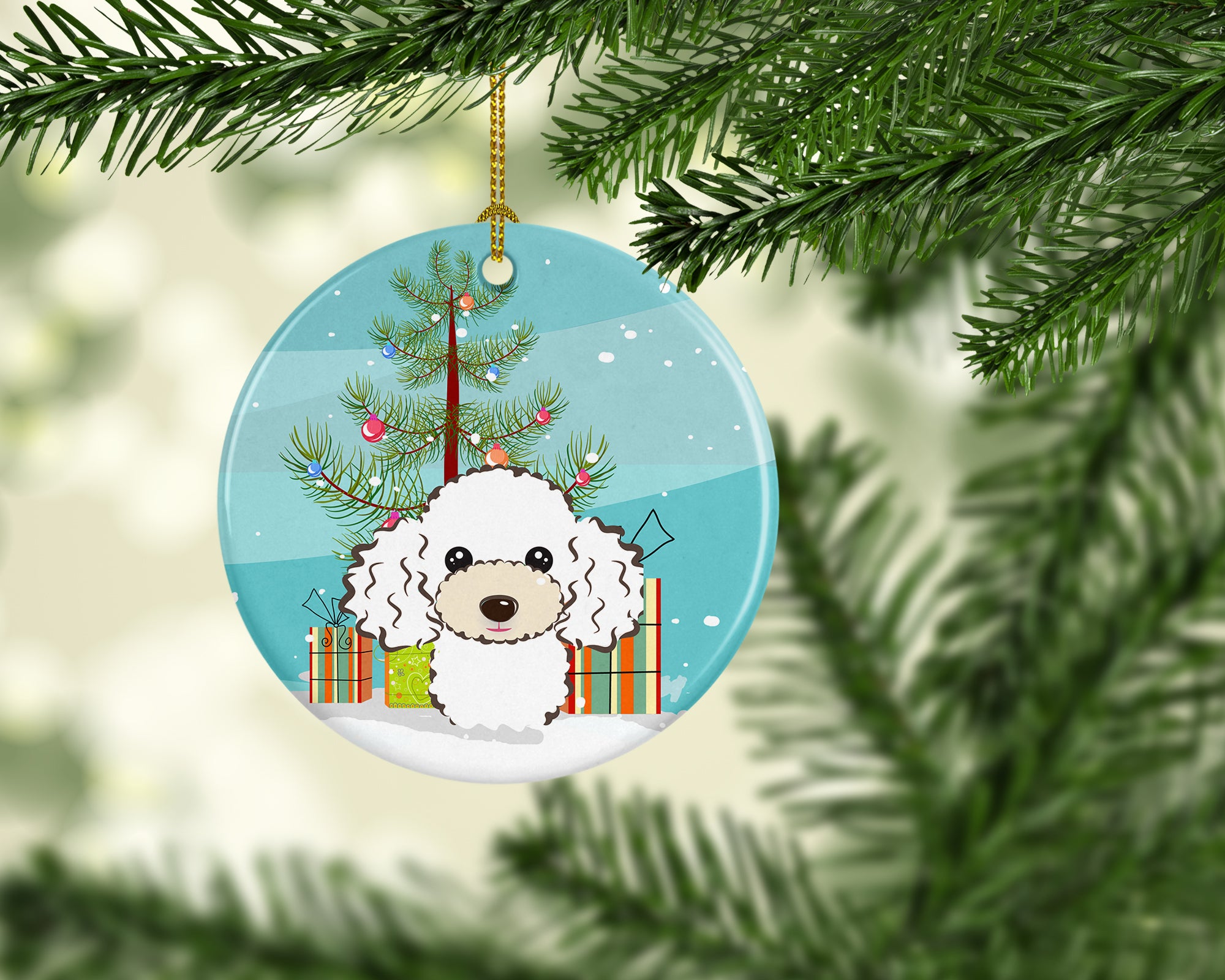 Christmas Tree and White Poodle Ceramic Ornament BB1629CO1 - the-store.com
