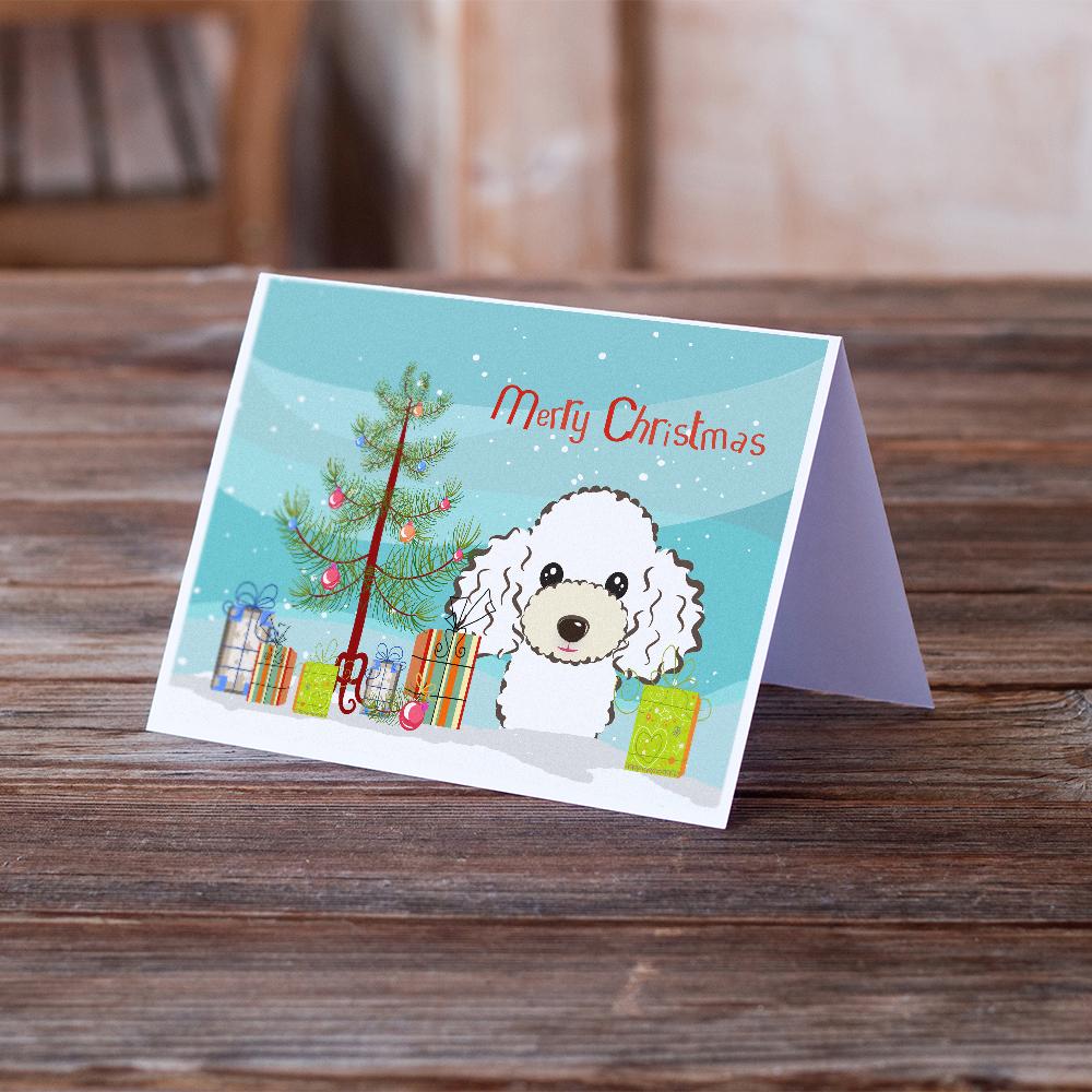 Christmas Tree and White Poodle Greeting Cards and Envelopes Pack of 8 - the-store.com