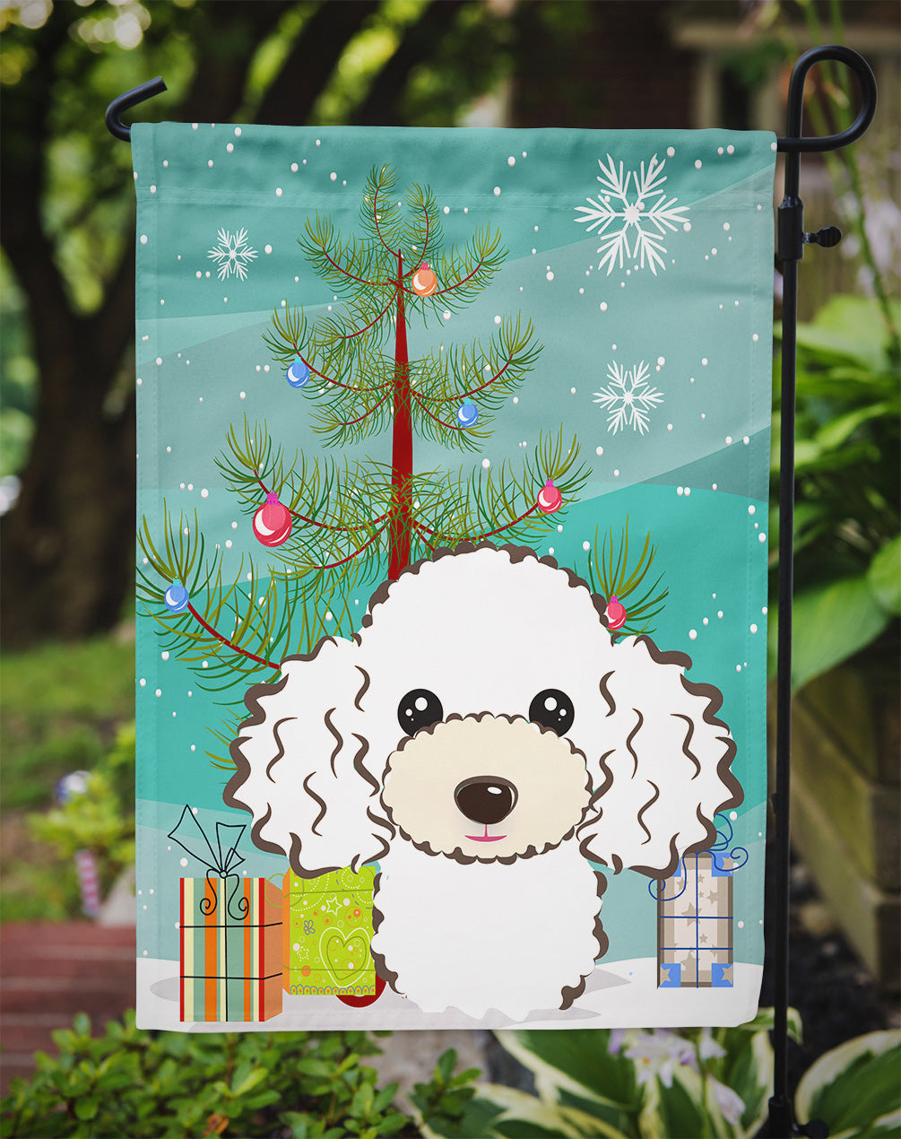 Christmas Tree and White Poodle Flag Garden Size BB1629GF.