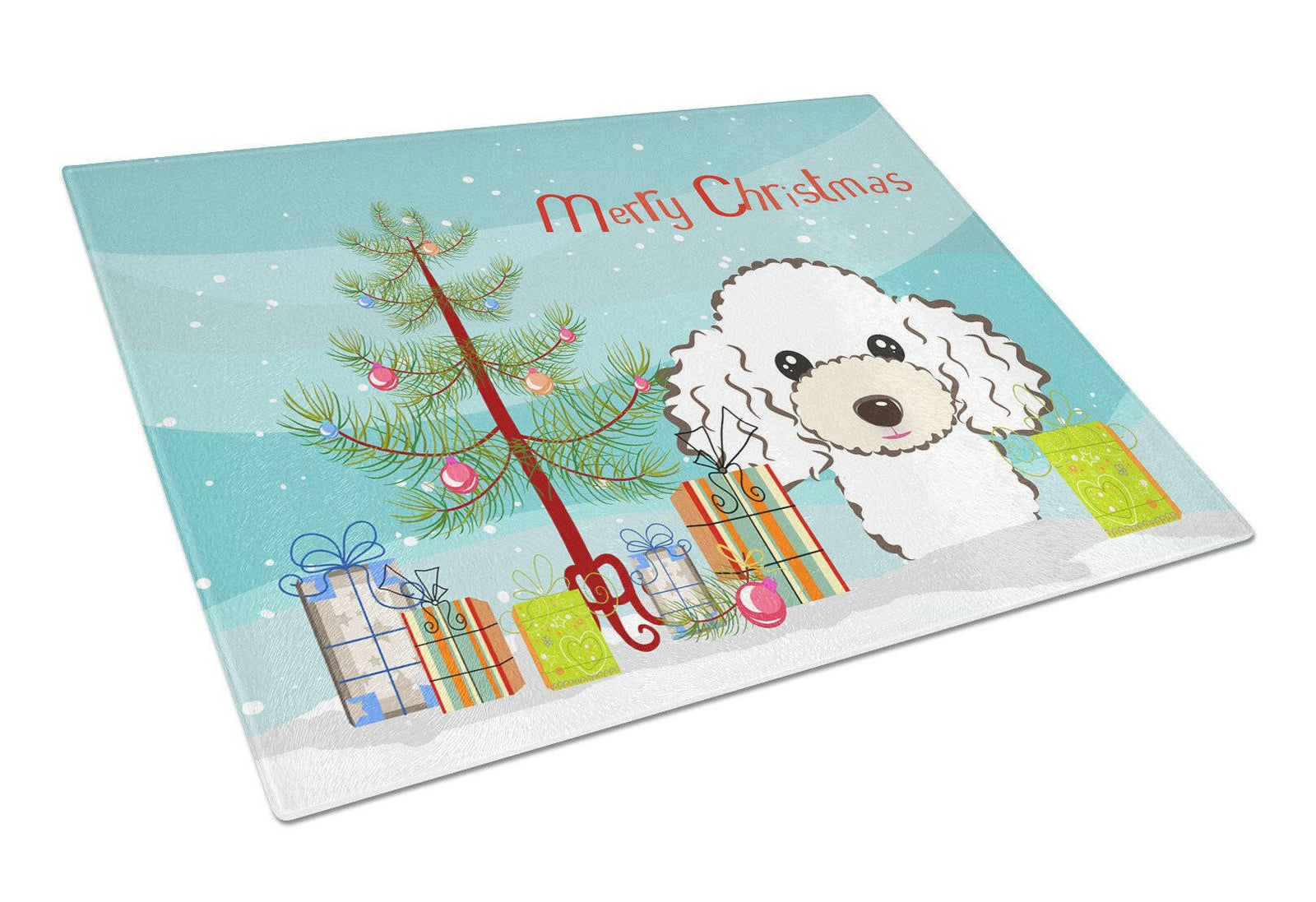 Christmas Tree and White Poodle Glass Cutting Board Large BB1629LCB by Caroline's Treasures