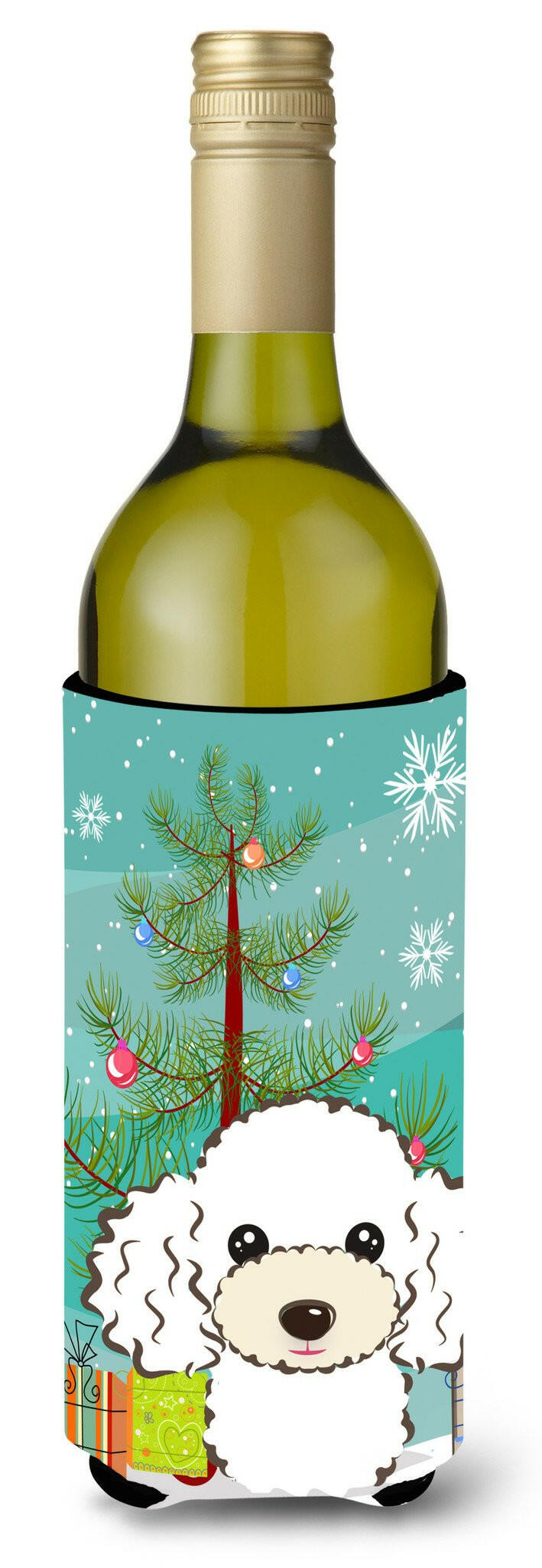 Christmas Tree and White Poodle Wine Bottle Beverage Insulator Hugger BB1629LITERK by Caroline&#39;s Treasures