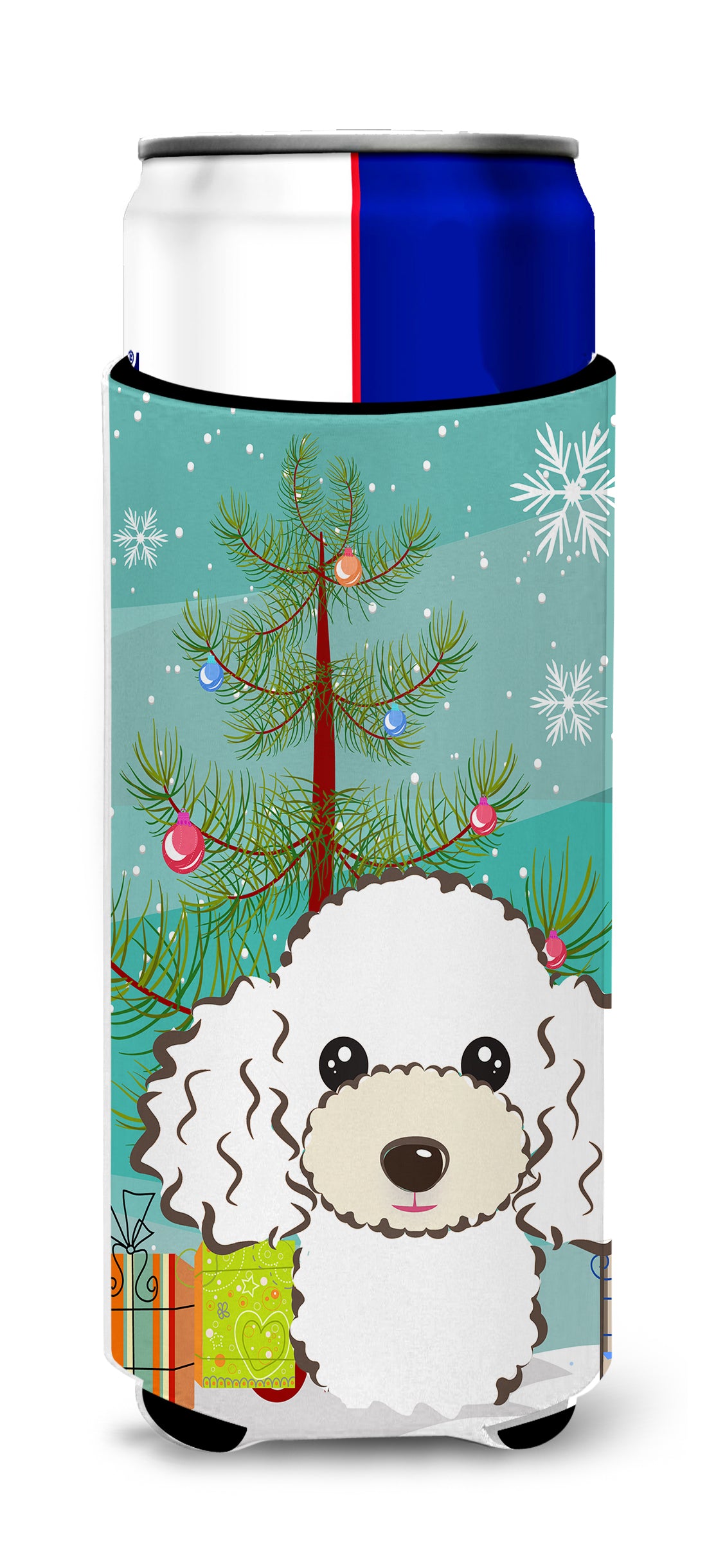 Christmas Tree and White Poodle Ultra Beverage Insulators for slim cans BB1629MUK  the-store.com.