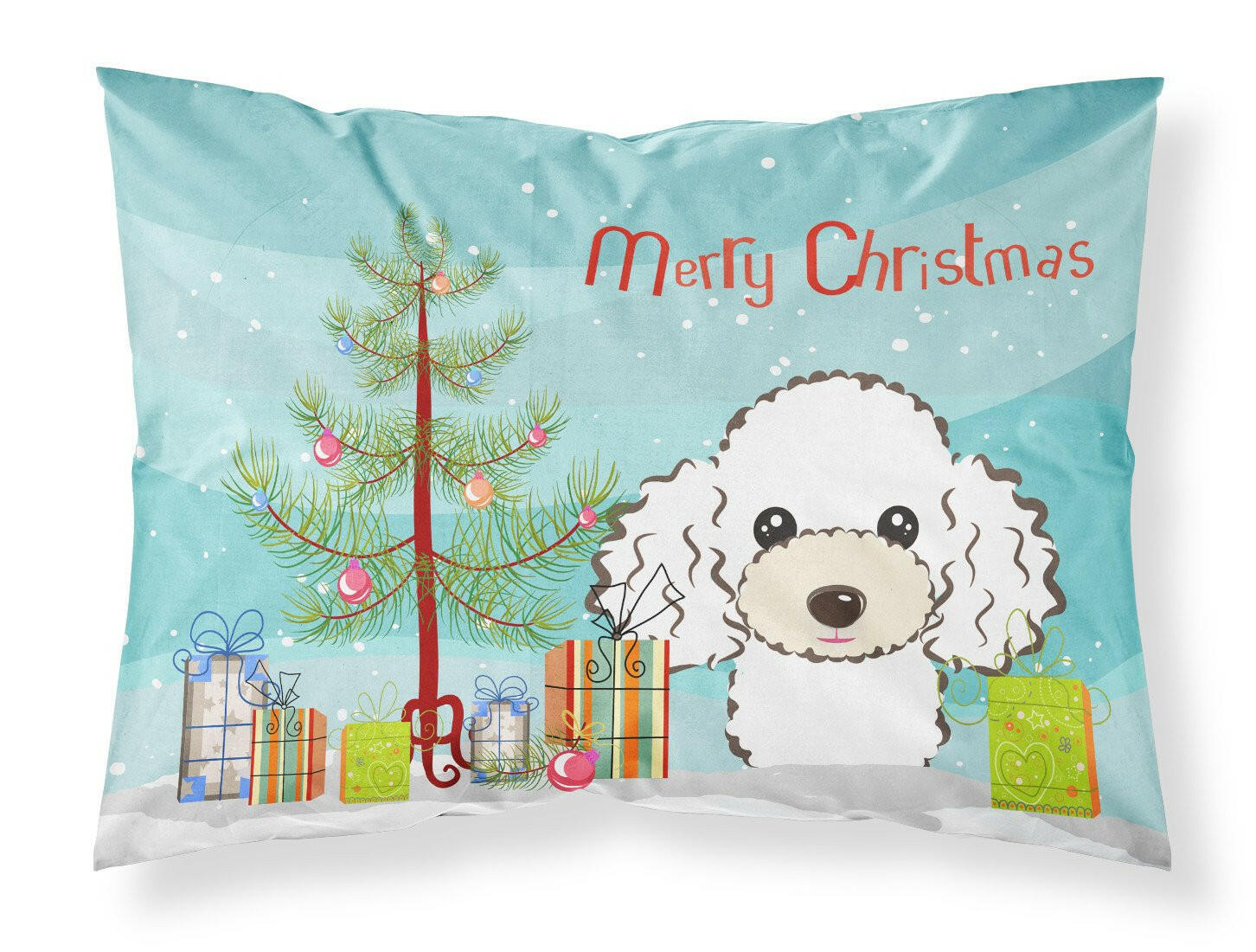 Christmas Tree and White Poodle Fabric Standard Pillowcase BB1629PILLOWCASE by Caroline's Treasures