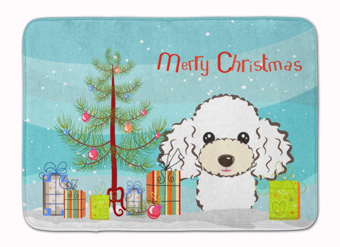 Christmas Tree and White Poodle Machine Washable Memory Foam Mat BB1629RUG - the-store.com