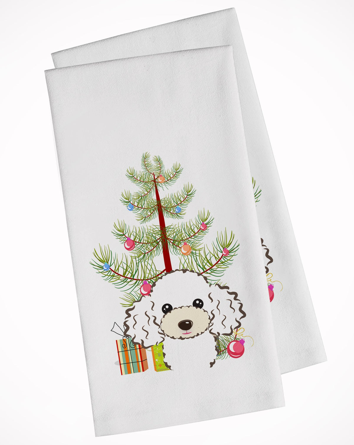 Christmas Tree and White Poodle White Kitchen Towel Set of 2 BB1629WTKT by Caroline&#39;s Treasures