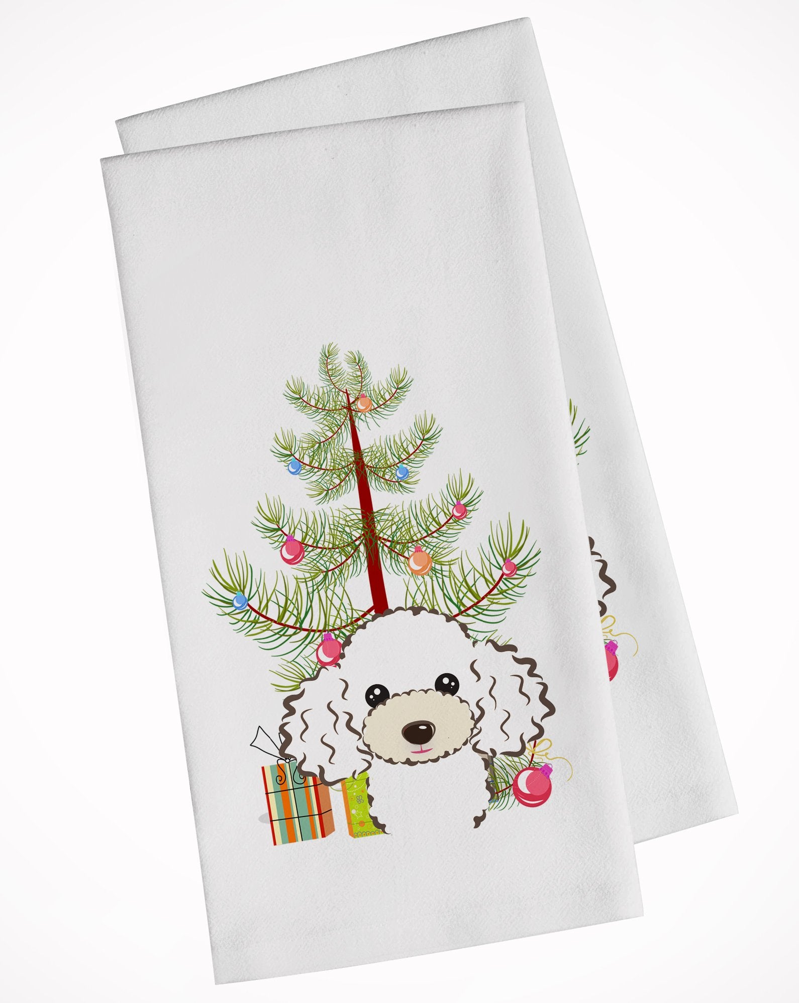Christmas Tree and White Poodle White Kitchen Towel Set of 2 BB1629WTKT by Caroline's Treasures