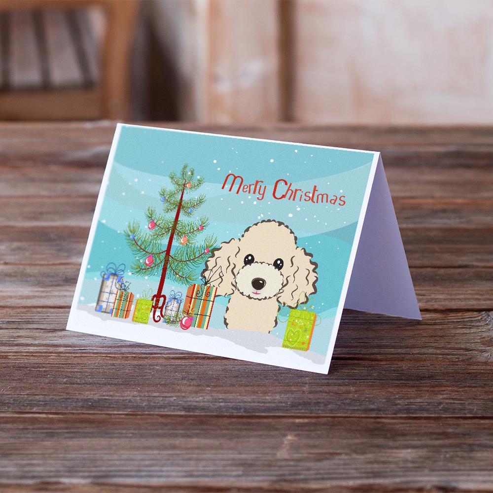 Christmas Tree and Buff Poodle Greeting Cards and Envelopes Pack of 8 - the-store.com