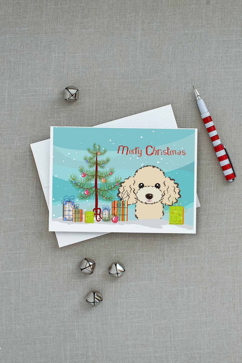 Christmas Tree and Buff Poodle Greeting Cards and Envelopes Pack of 8 - the-store.com