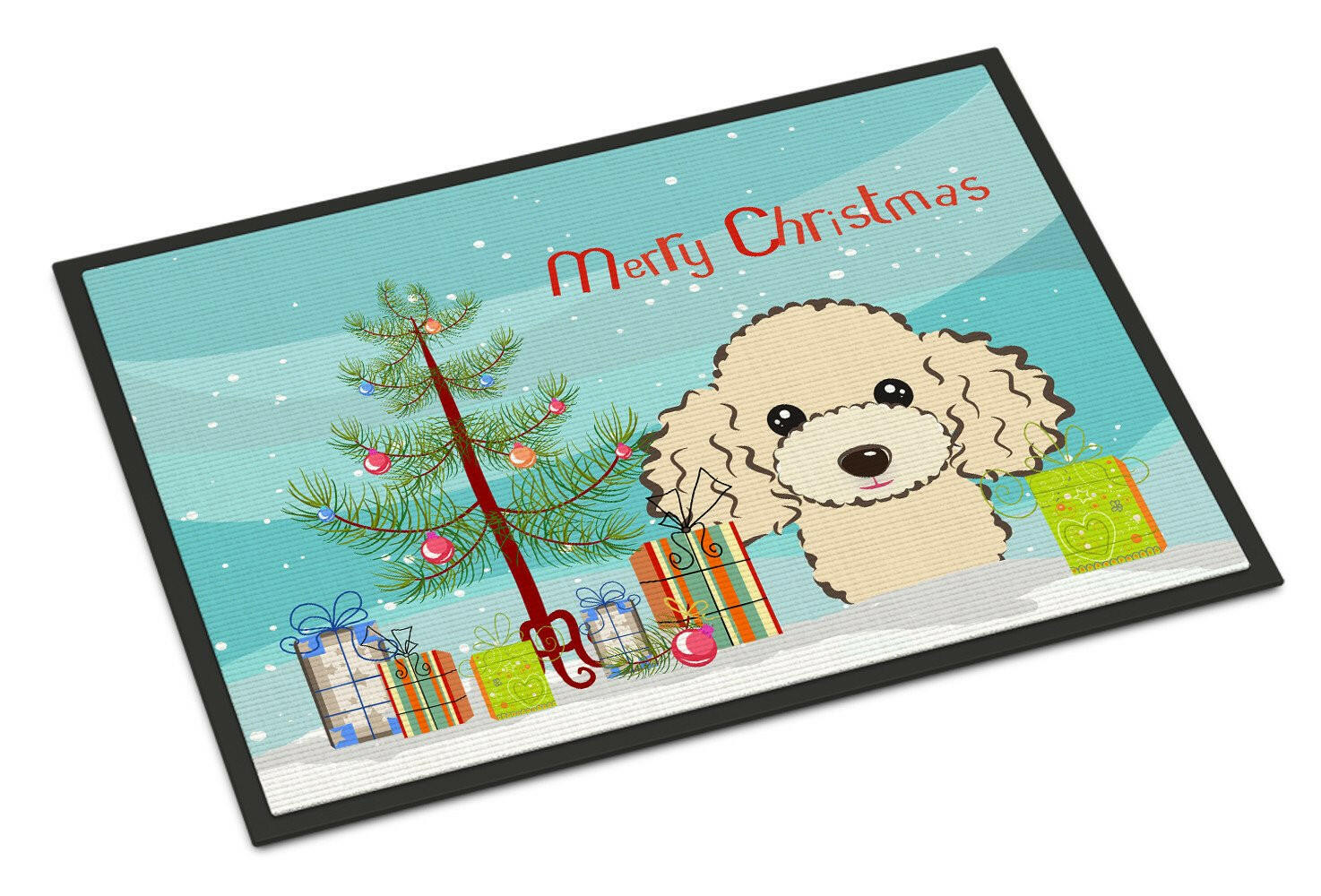 Christmas Tree and Buff Poodle Indoor or Outdoor Mat 24x36 BB1630JMAT - the-store.com