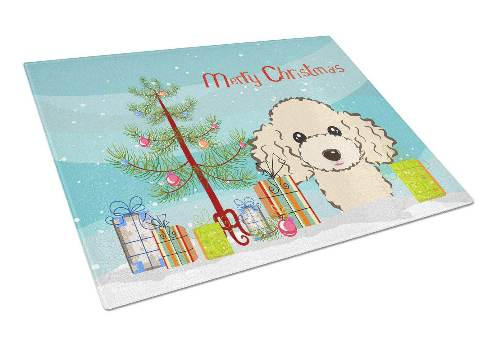 Christmas Tree and Buff Poodle Glass Cutting Board Large BB1630LCB by Caroline's Treasures