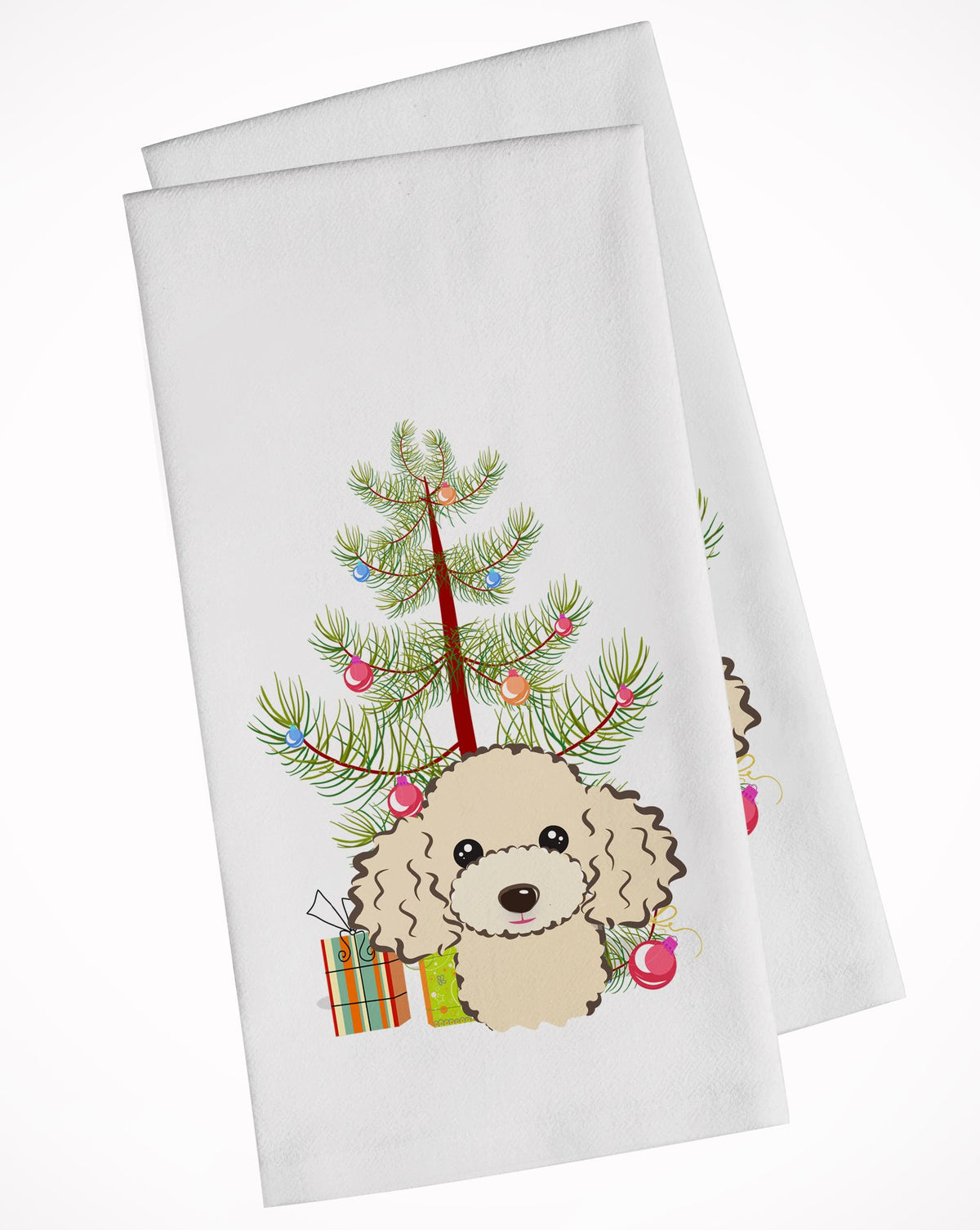 Christmas Tree and Buff Poodle White Kitchen Towel Set of 2 BB1630WTKT by Caroline&#39;s Treasures