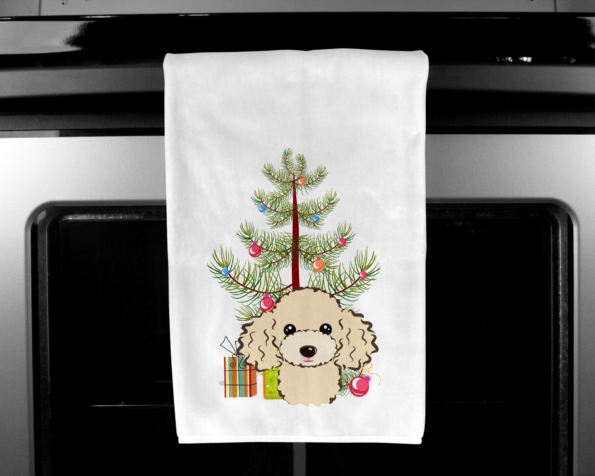Christmas Tree and Buff Poodle White Kitchen Towel Set of 2 BB1630WTKT by Caroline's Treasures