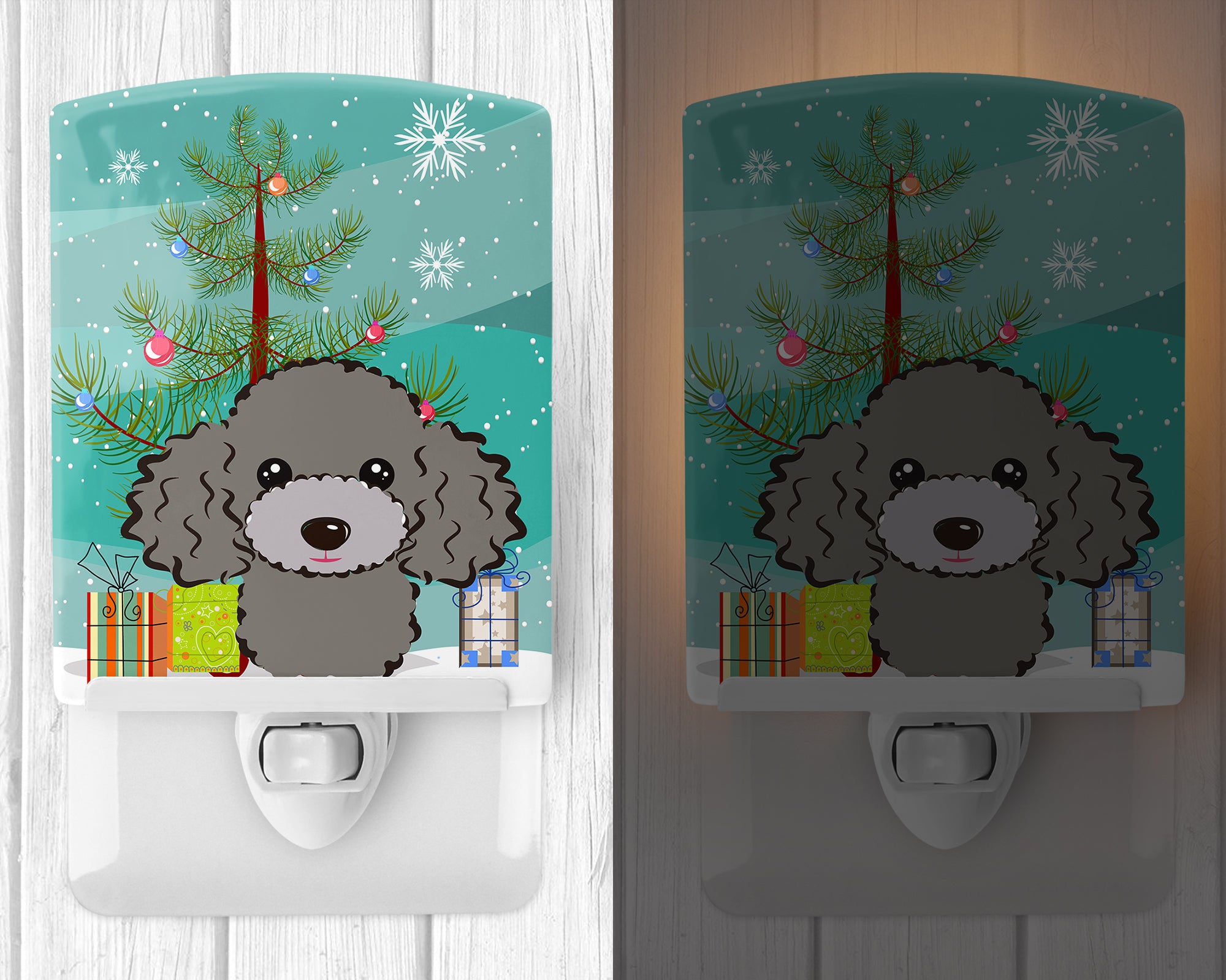 Christmas Tree and Silver Gray Poodle Ceramic Night Light BB1631CNL - the-store.com