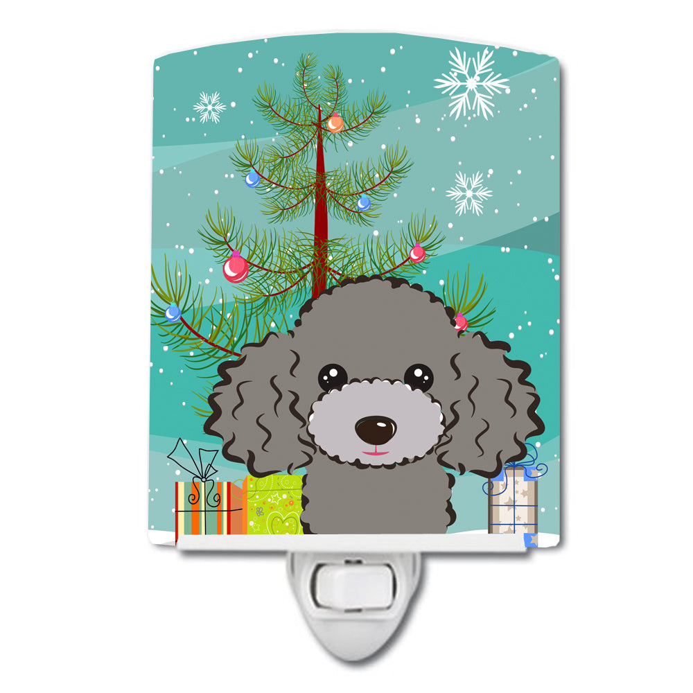 Christmas Tree and Silver Gray Poodle Ceramic Night Light BB1631CNL - the-store.com