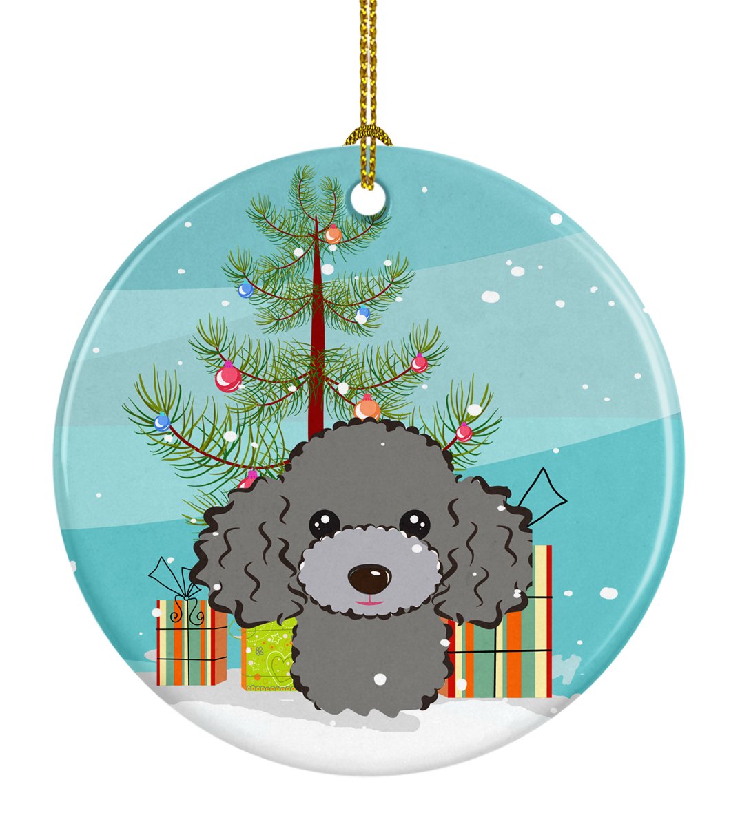 Christmas Tree and Silver Gray Poodle Ceramic Ornament BB1631CO1 by Caroline&#39;s Treasures