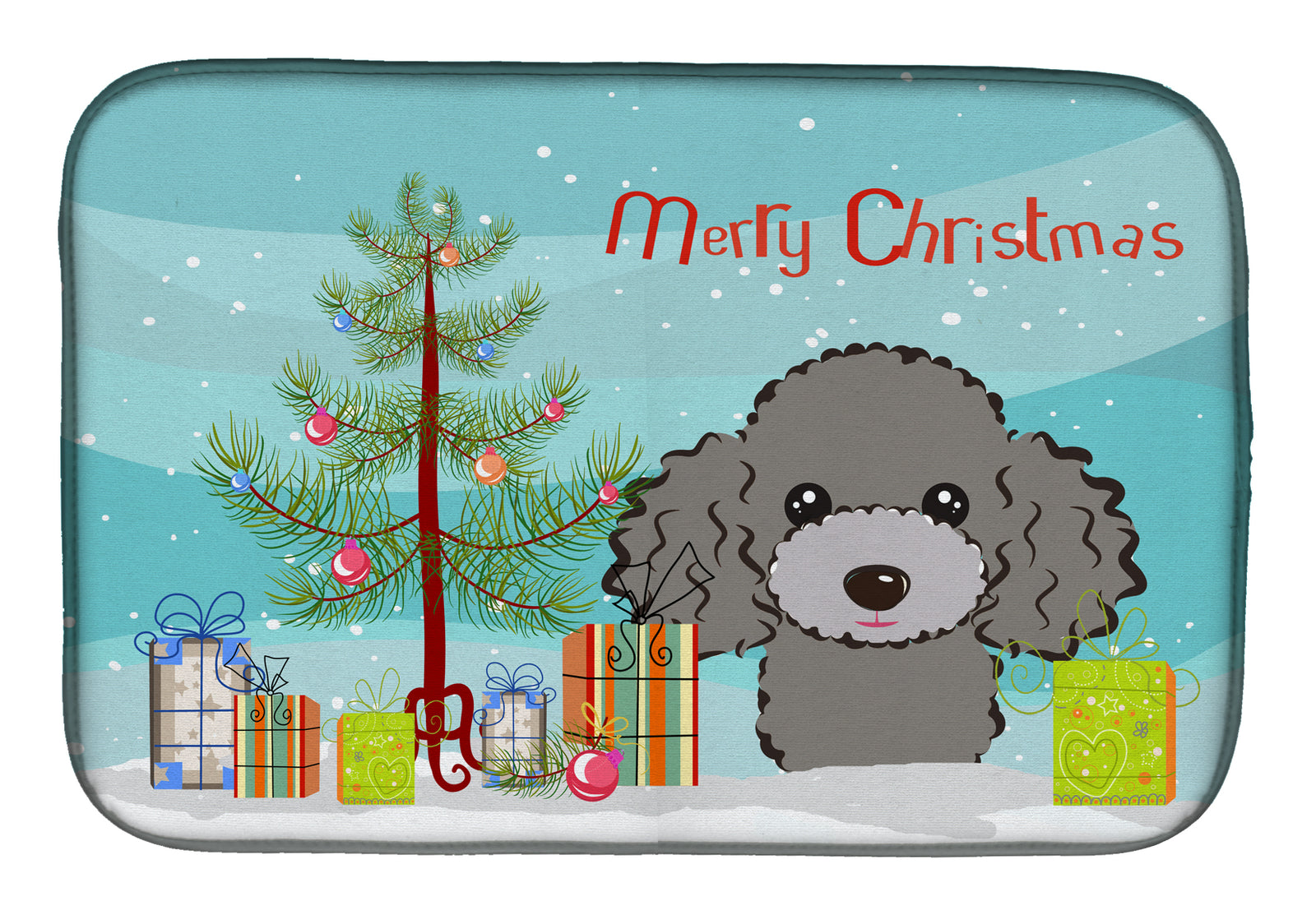 Christmas Tree and Silver Gray Poodle Dish Drying Mat BB1631DDM  the-store.com.