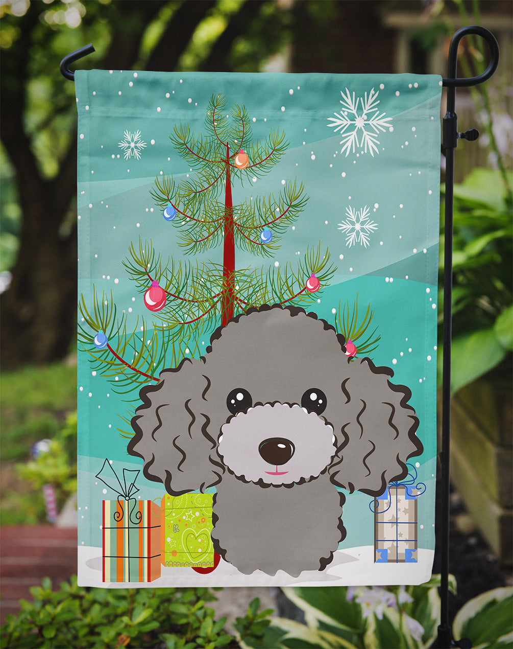Christmas Tree and Silver Gray Poodle Flag Garden Size BB1631GF.