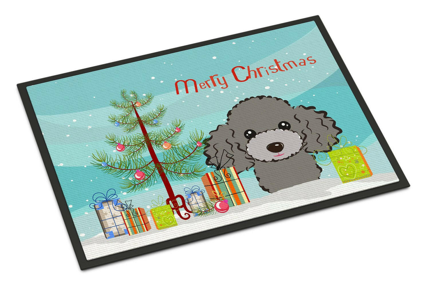 Christmas Tree and Silver Gray Poodle Indoor or Outdoor Mat 24x36 BB1631JMAT - the-store.com