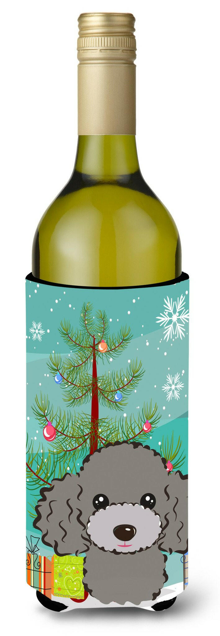 Christmas Tree and Silver Gray Poodle Wine Bottle Beverage Insulator Hugger BB1631LITERK by Caroline's Treasures