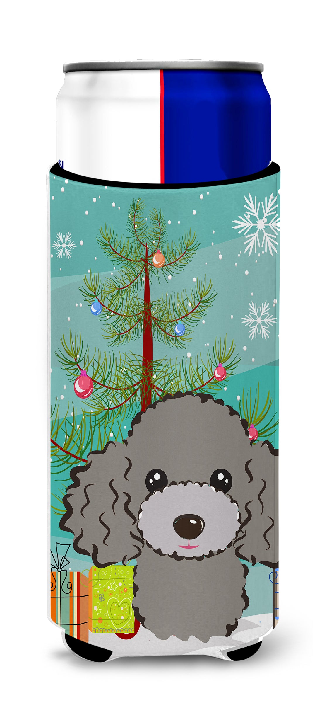 Christmas Tree and Silver Gray Poodle Ultra Beverage Insulators for slim cans BB1631MUK