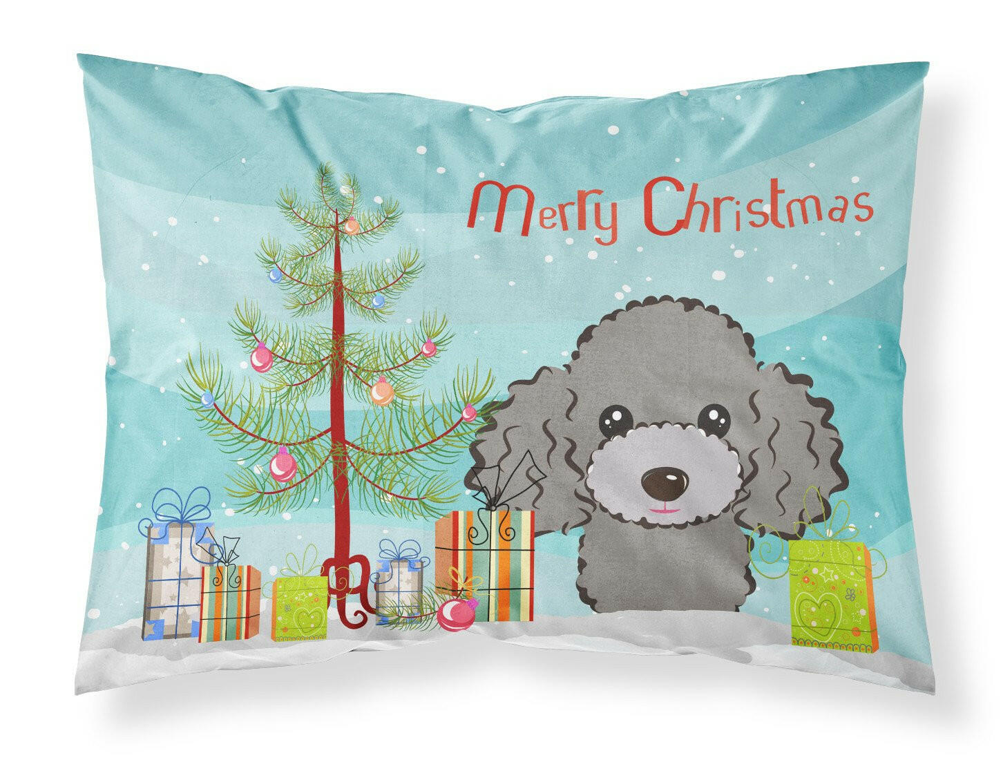 Christmas Tree and Silver Gray Poodle Fabric Standard Pillowcase BB1631PILLOWCASE by Caroline's Treasures
