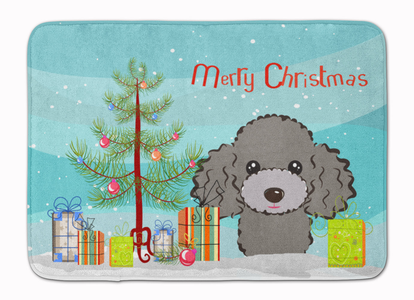 Christmas Tree and Silver Gray Poodle Machine Washable Memory Foam Mat BB1631RUG - the-store.com