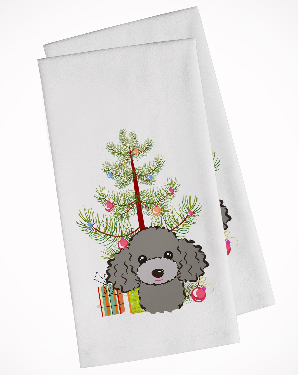Christmas Tree and Silver Gray Poodle White Kitchen Towel Set of 2 BB1631WTKT by Caroline&#39;s Treasures