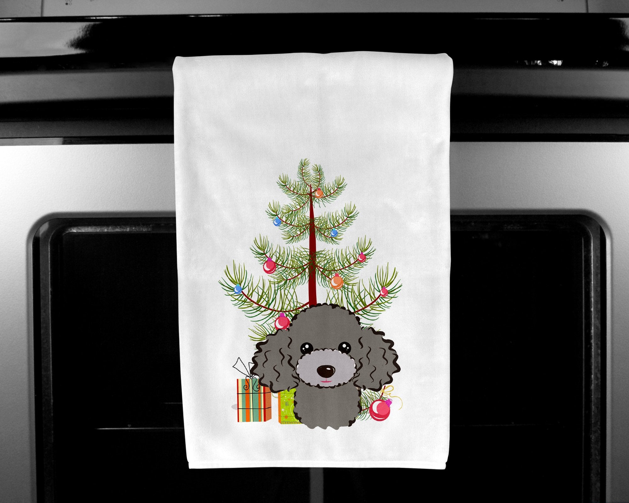 Christmas Tree and Silver Gray Poodle White Kitchen Towel Set of 2 BB1631WTKT by Caroline's Treasures