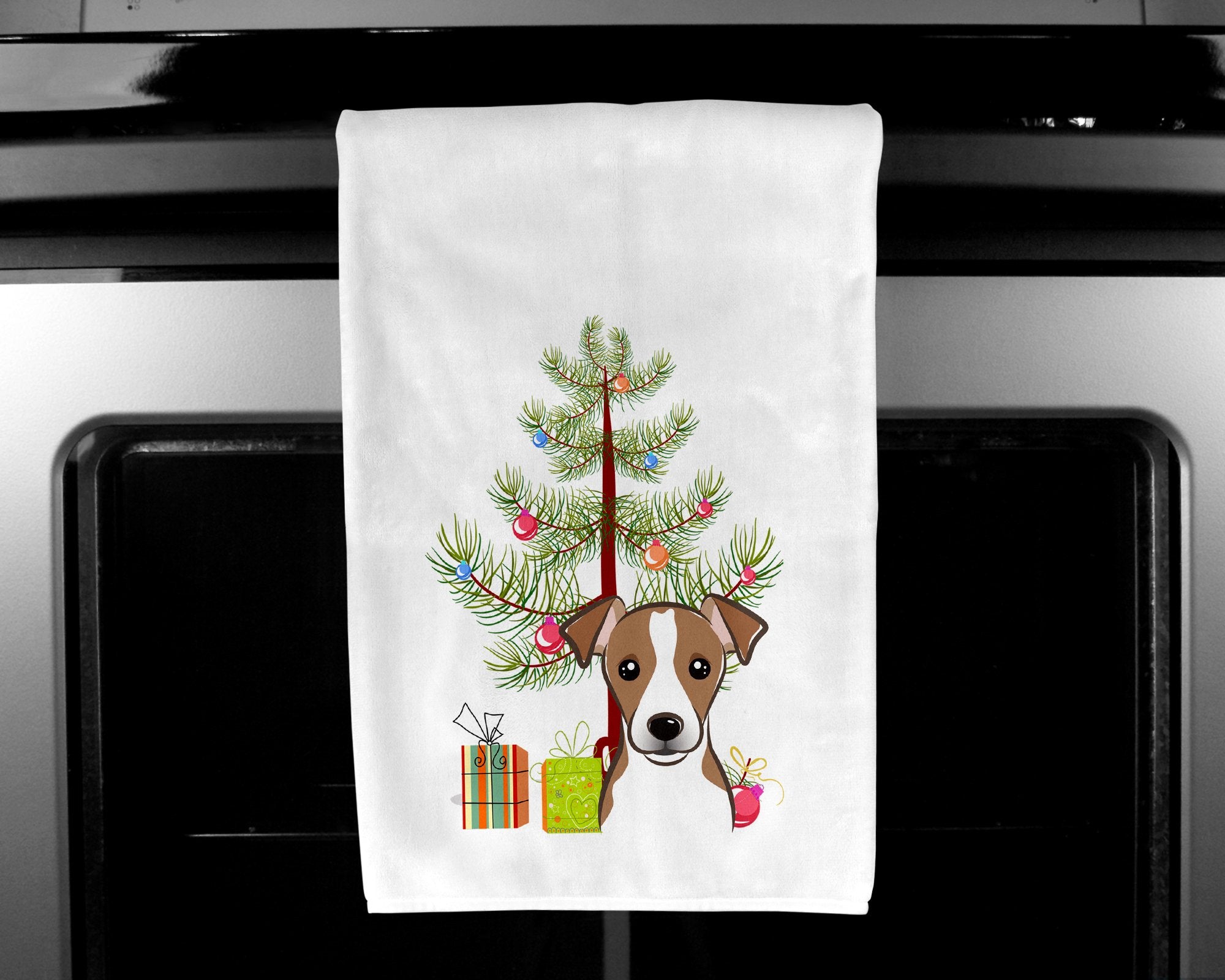 Christmas Tree and Jack Russell Terrier White Kitchen Towel Set of 2 BB1632WTKT by Caroline's Treasures