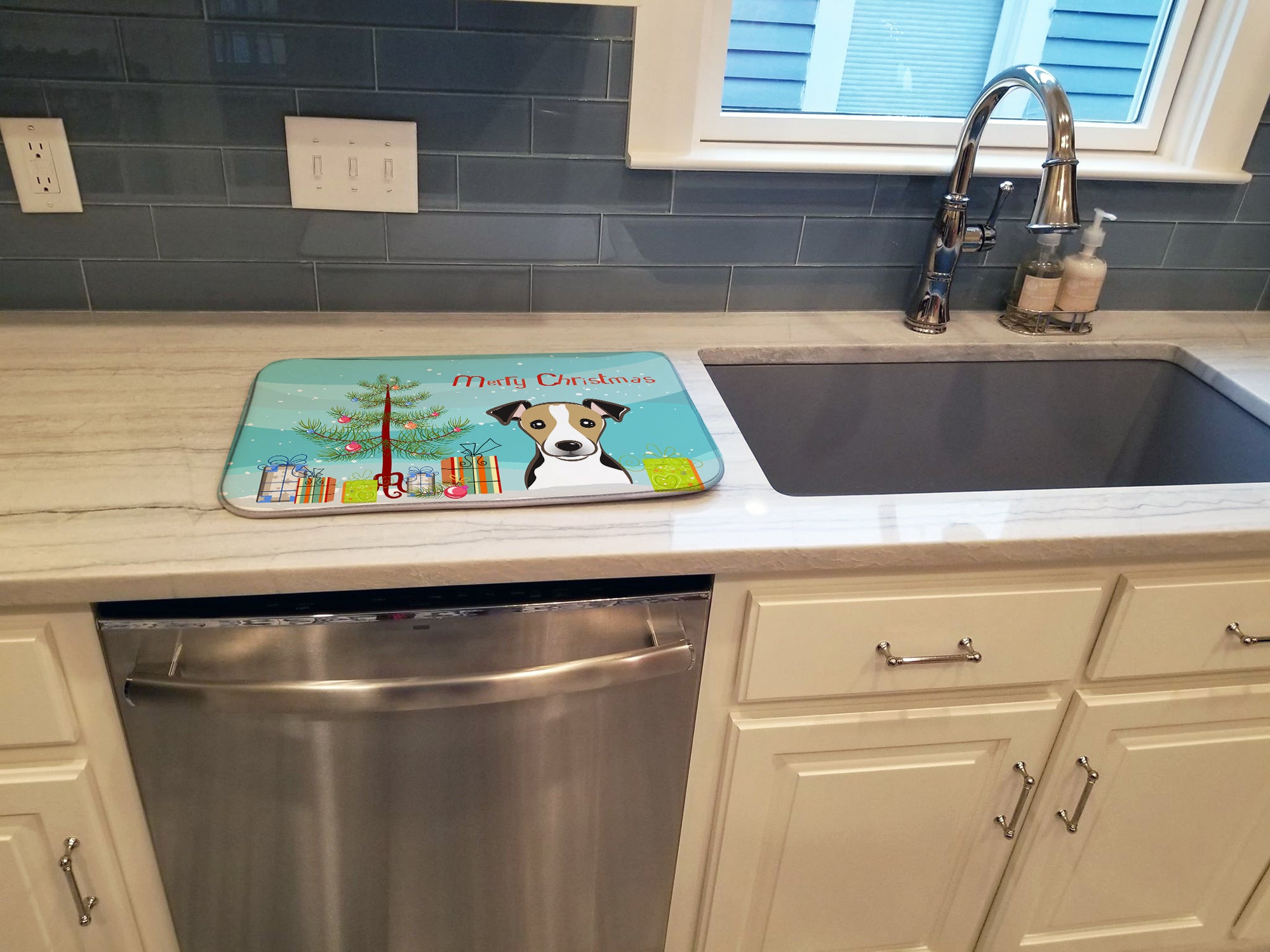 Christmas Tree and Jack Russell Terrier Dish Drying Mat BB1633DDM  the-store.com.