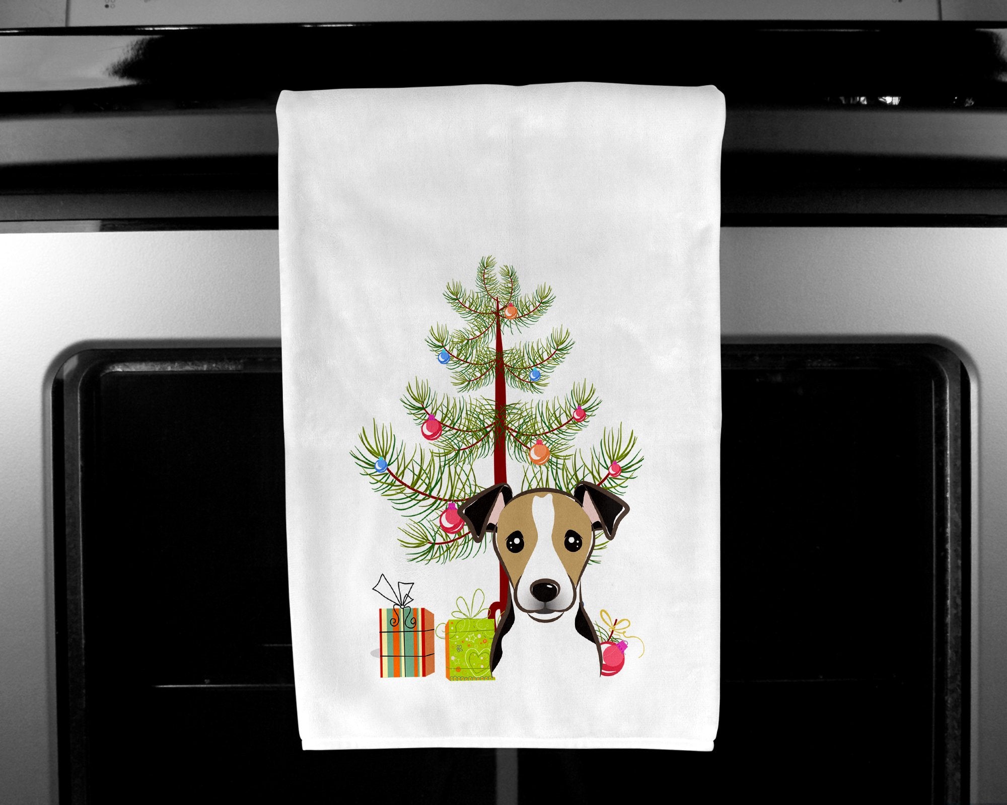 Christmas Tree and Jack Russell Terrier White Kitchen Towel Set of 2 BB1633WTKT by Caroline's Treasures