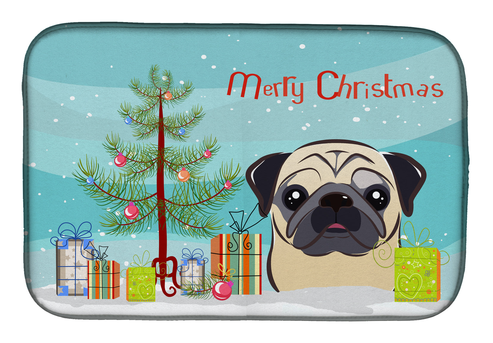 Christmas Tree and Fawn Pug Dish Drying Mat BB1634DDM  the-store.com.