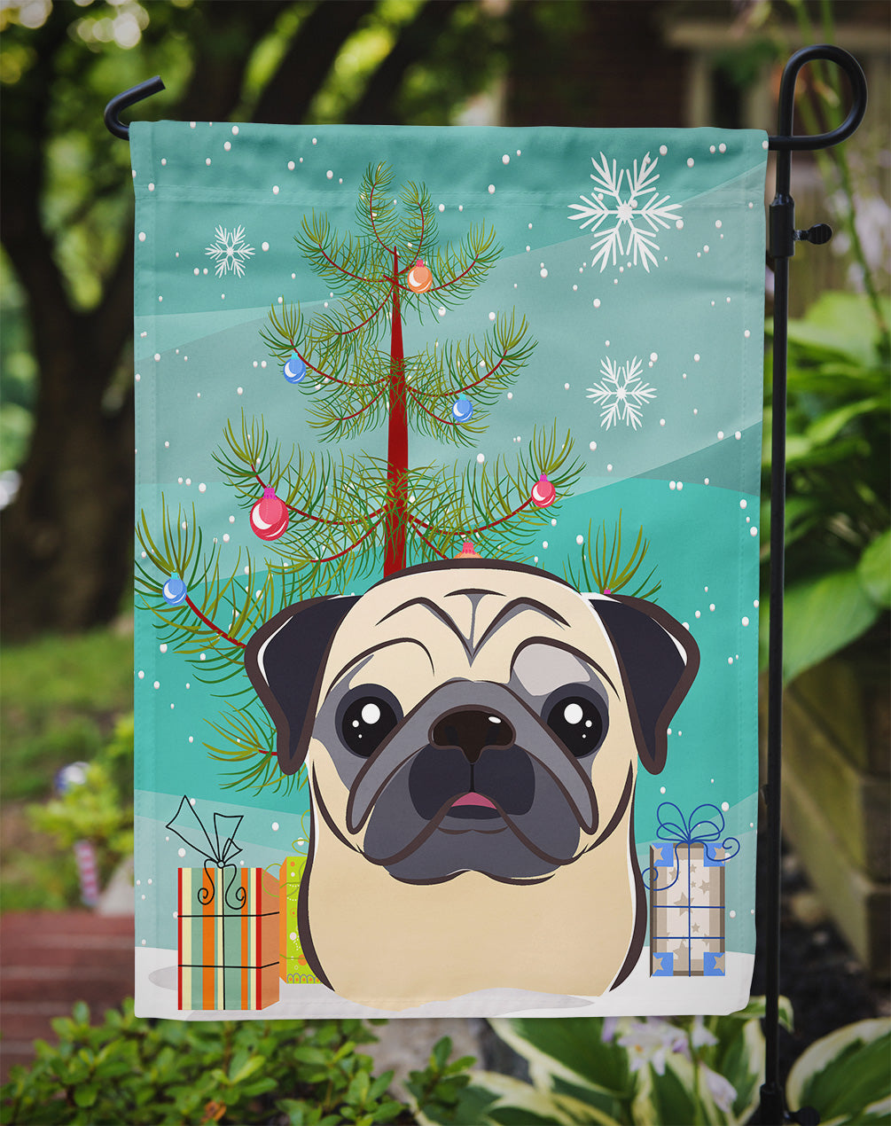 Christmas Tree and Fawn Pug Flag Garden Size BB1634GF