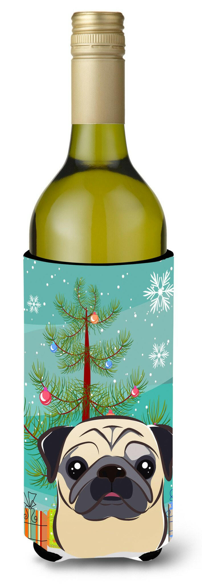 Christmas Tree and Fawn Pug Wine Bottle Beverage Insulator Hugger BB1634LITERK by Caroline's Treasures