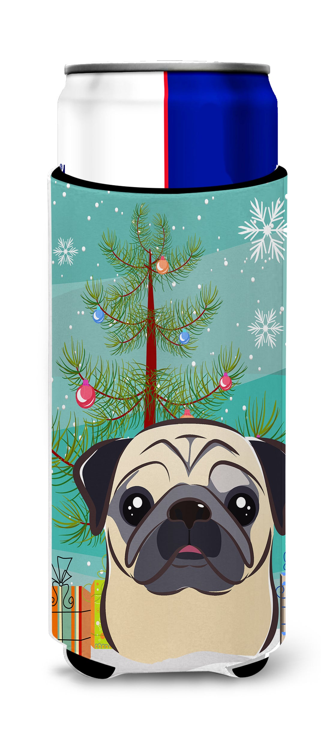 Christmas Tree and Fawn Pug Ultra Beverage Insulators for slim cans BB1634MUK