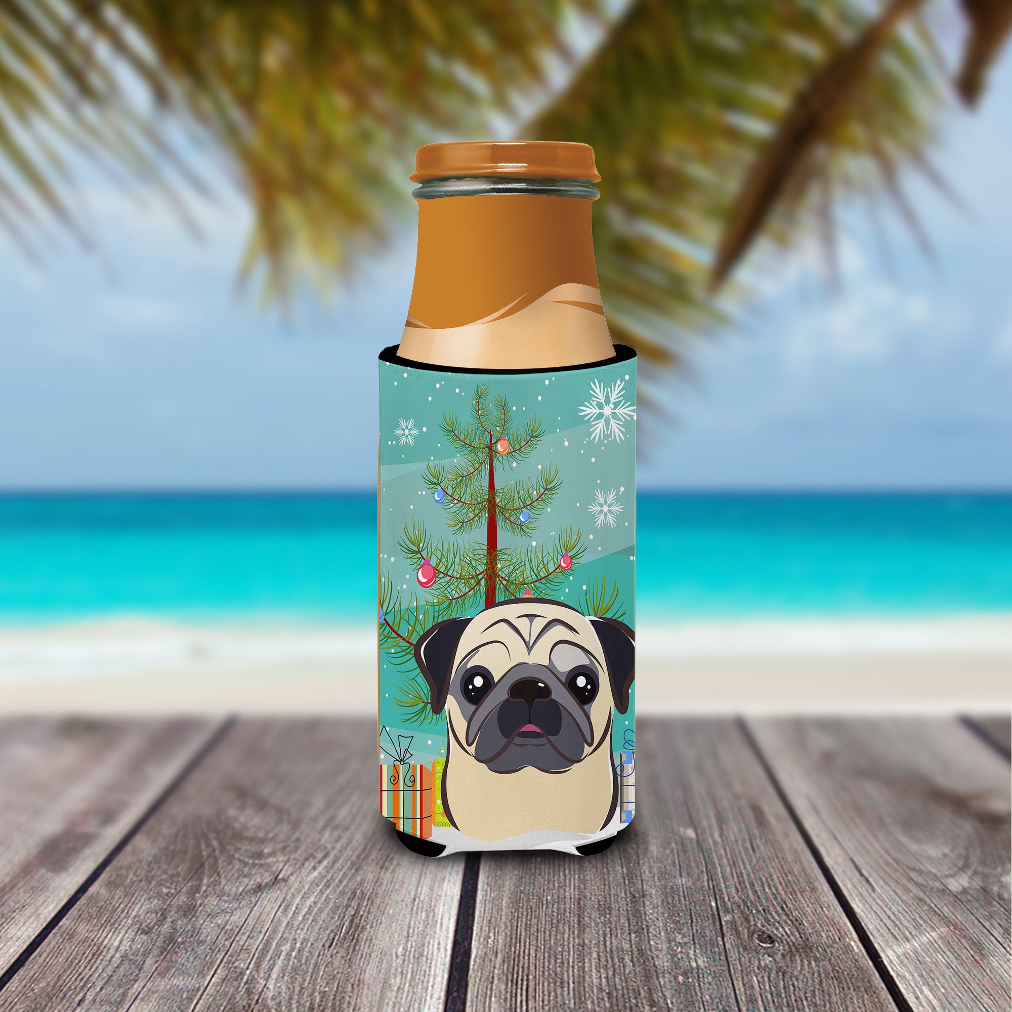 Christmas Tree and Fawn Pug Ultra Beverage Insulators for slim cans BB1634MUK  the-store.com.