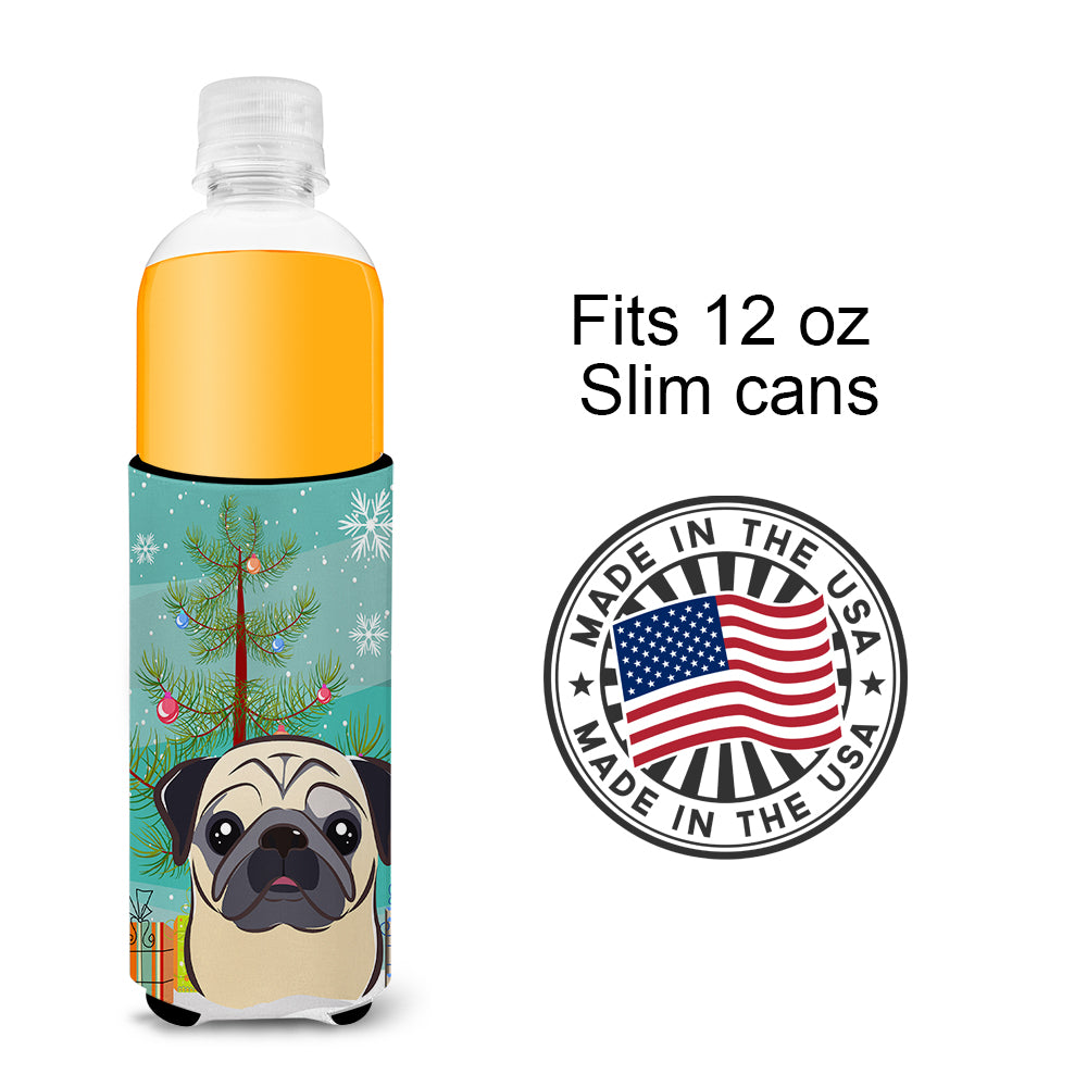 Christmas Tree and Fawn Pug Ultra Beverage Insulators for slim cans BB1634MUK  the-store.com.
