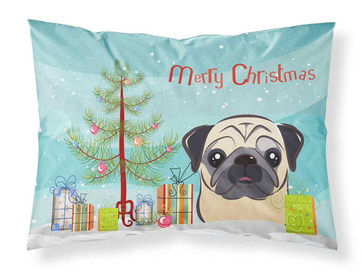 Christmas Tree and Fawn Pug Fabric Standard Pillowcase BB1634PILLOWCASE by Caroline&#39;s Treasures