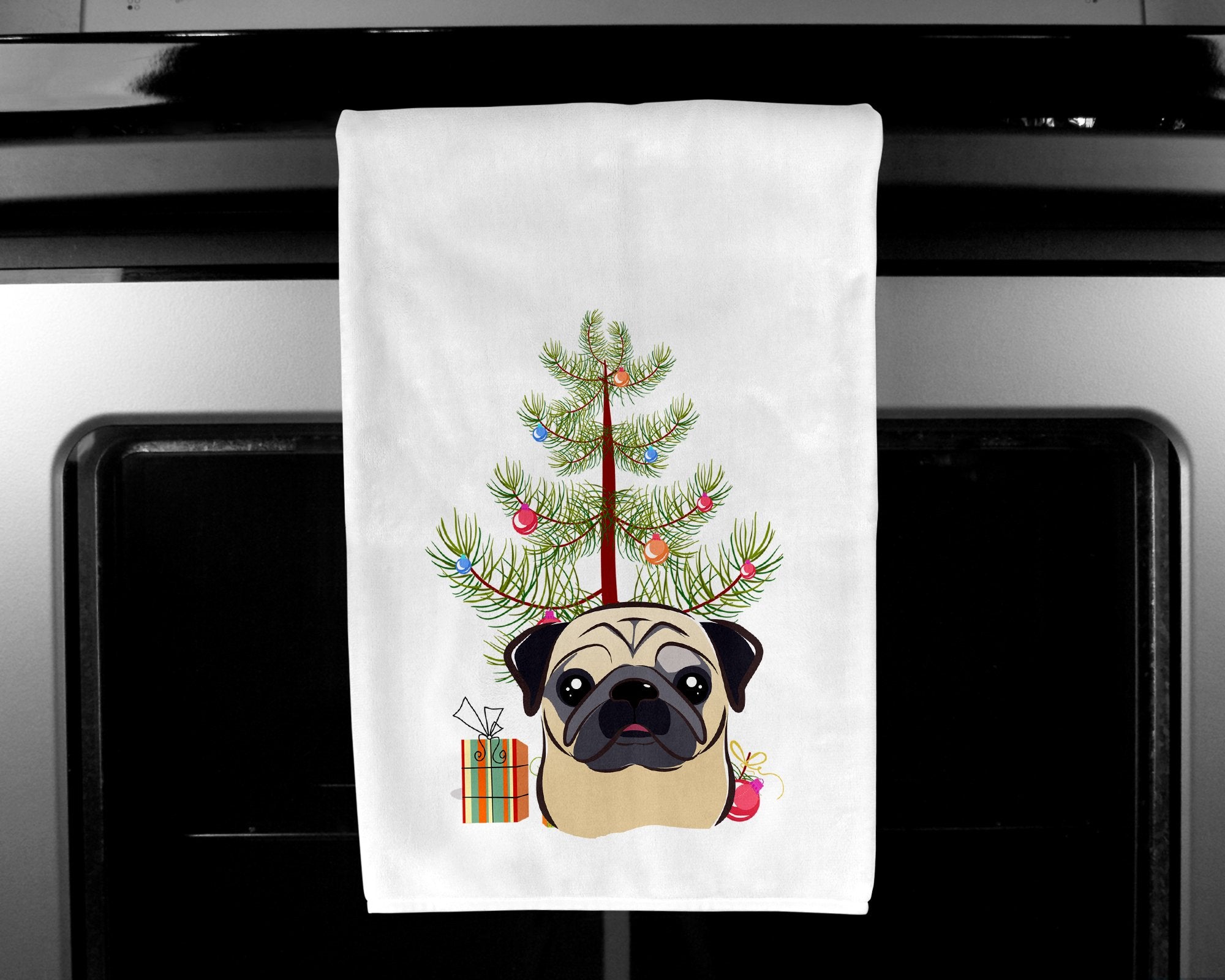 Christmas Tree and Fawn Pug White Kitchen Towel Set of 2 BB1634WTKT by Caroline's Treasures