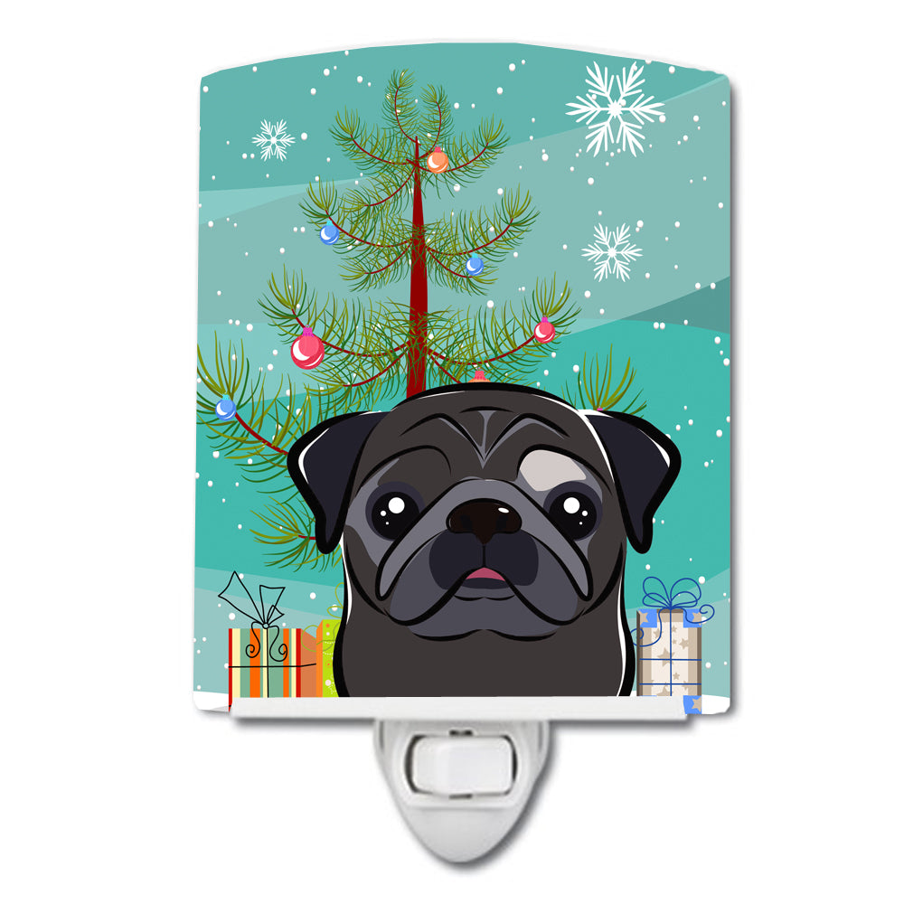 Christmas Tree and Black Pug Ceramic Night Light BB1635CNL - the-store.com