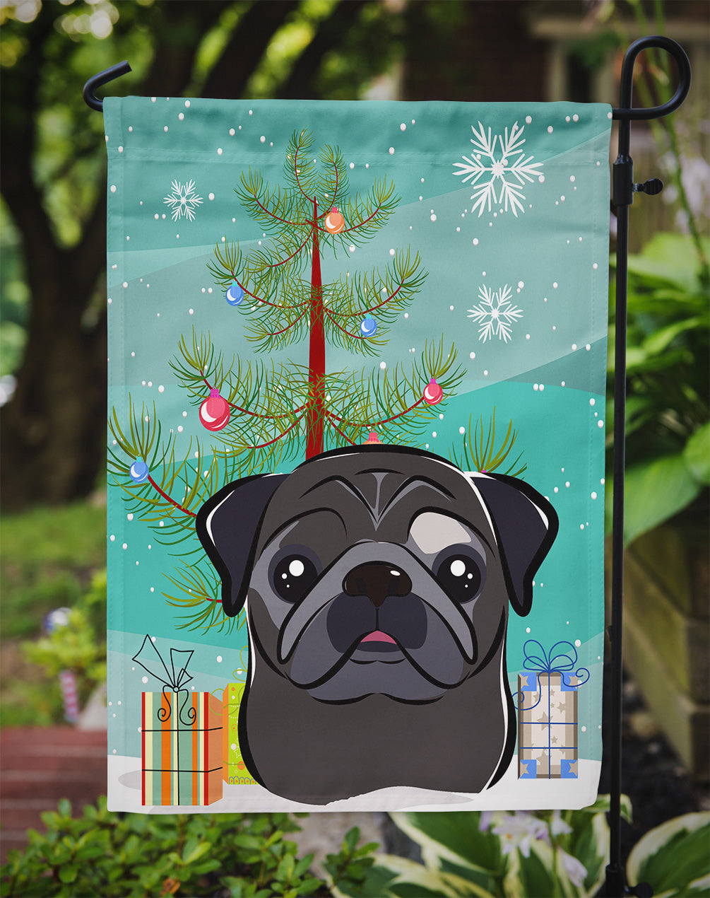 Christmas Tree and Black Pug Flag Garden Size BB1635GF