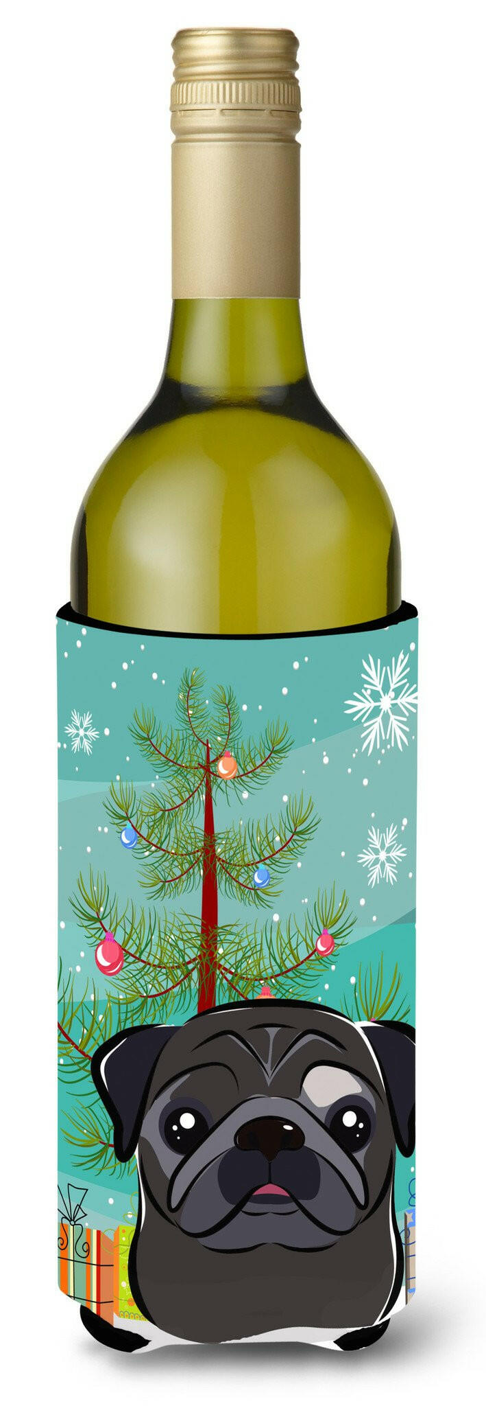 Christmas Tree and Black Pug Wine Bottle Beverage Insulator Hugger BB1635LITERK by Caroline&#39;s Treasures