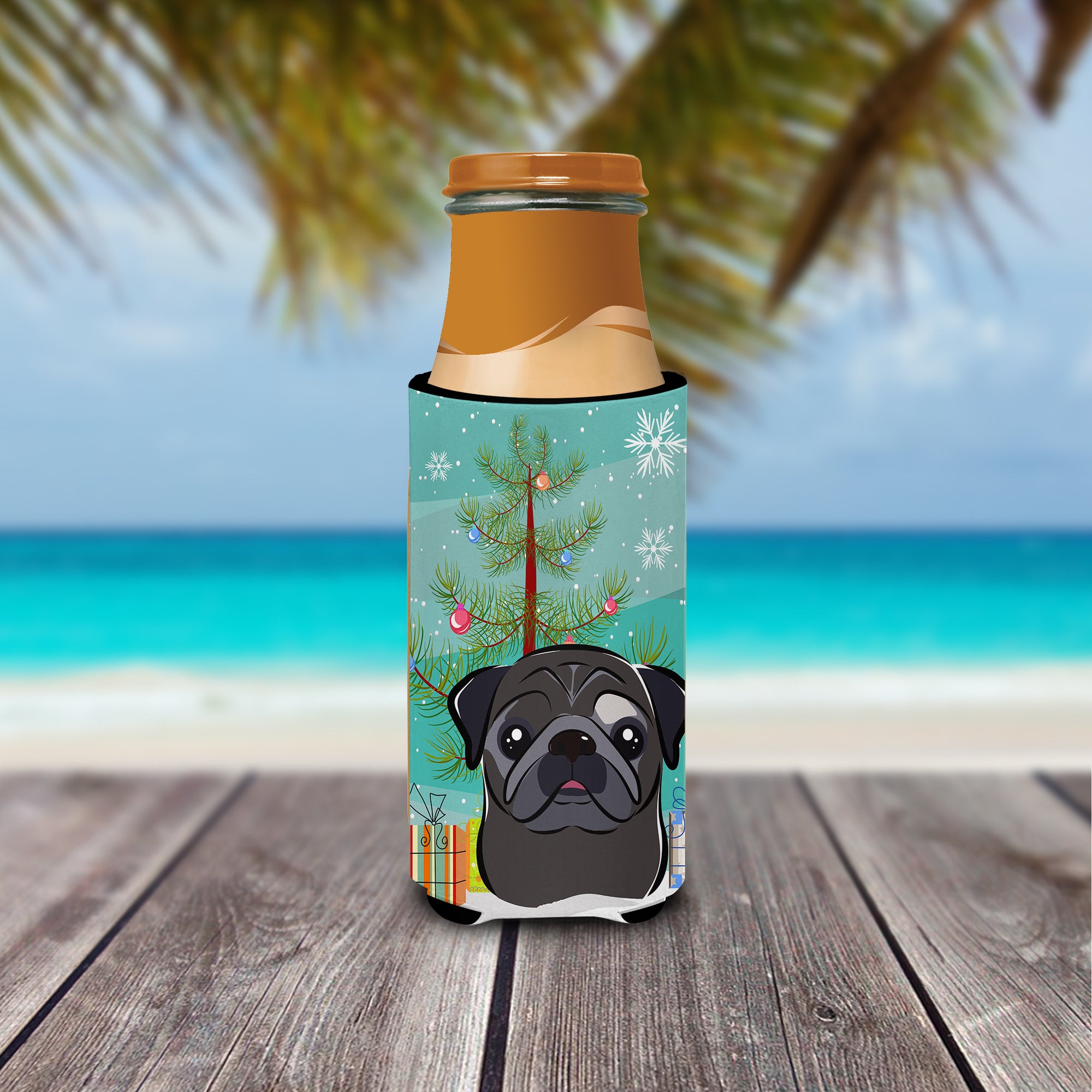 Christmas Tree and Black Pug Ultra Beverage Insulators for slim cans BB1635MUK  the-store.com.