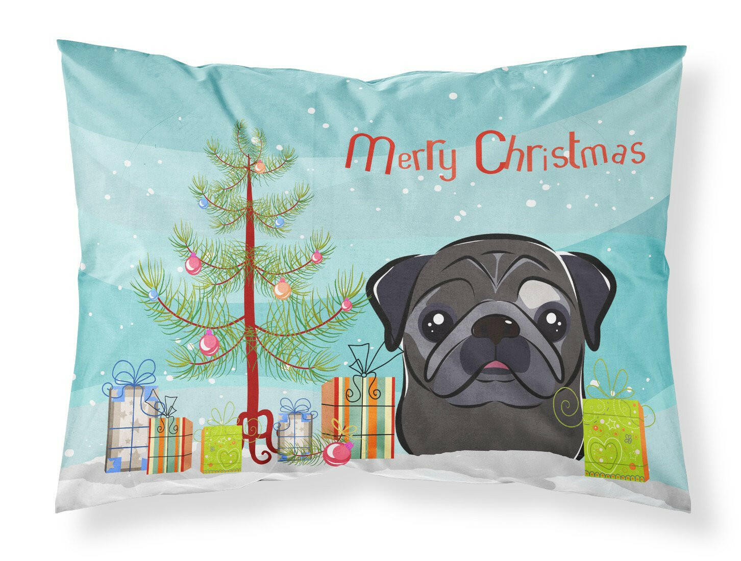 Christmas Tree and Black Pug Fabric Standard Pillowcase BB1635PILLOWCASE by Caroline's Treasures